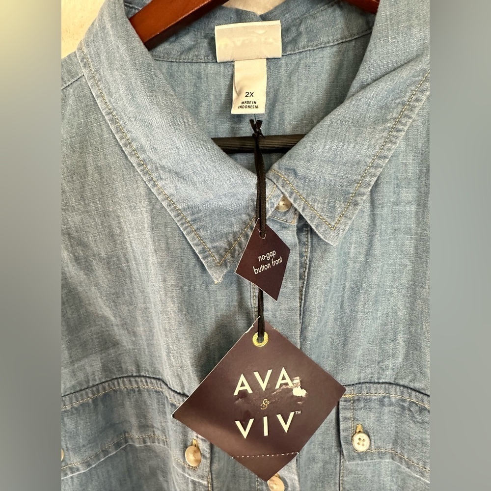 Women's Denim Sleeveless Mini Shirtdress Ava & Viv light Denim Wash - Picture 9 of 11